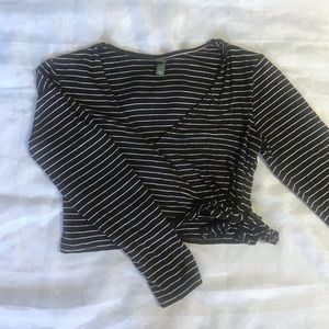 Wild Fable Black Striped Wrap Top L